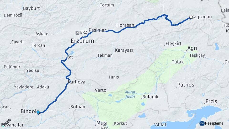 Bingöl Kağızman Kars Arası Kaç Km - Yol Haritası