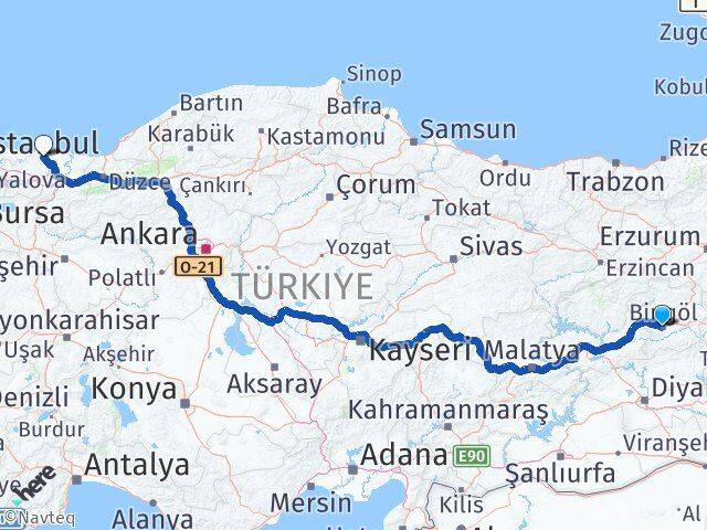 Bingöl Kandıra Kocaeli Arası Kaç Km - Yol Haritası