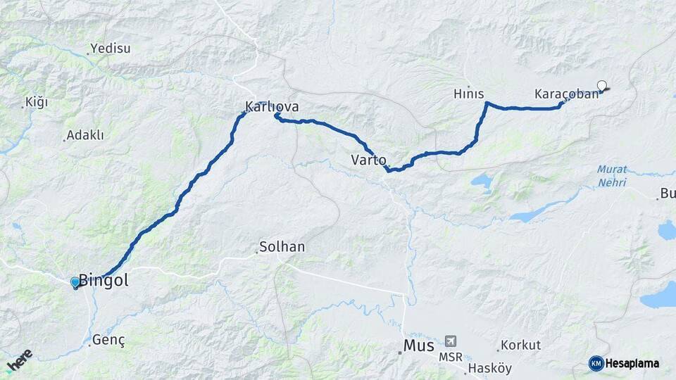 Bingöl Karaçoban Erzurum Arası Kaç Km - Yol Haritası
