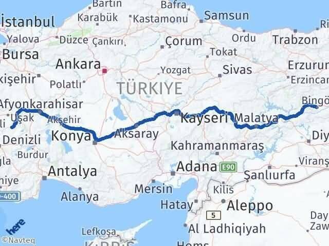 Bingöl Karahallı Uşak Arası Kaç Km - Yol Haritası