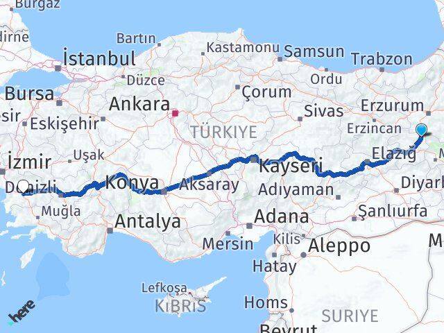 Bingöl Karlıova Aydın Arası Kaç Km - Yol Haritası