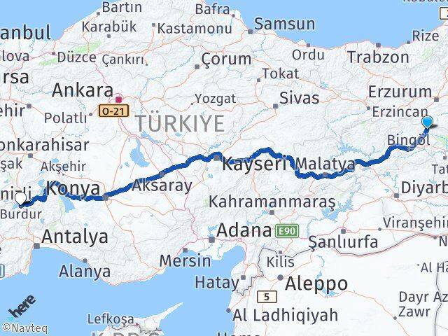 Bingöl Karlıova Burdur Arası Kaç Km - Yol Haritası