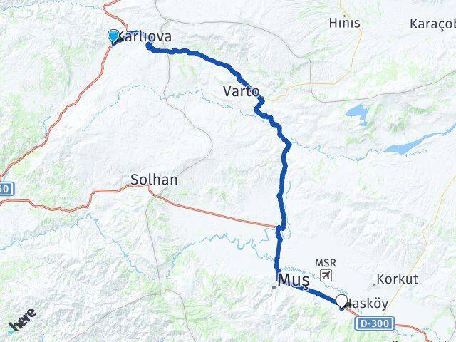Bingöl Karlıova Hasköy Muş Arası Kaç Km - Yol Haritası
