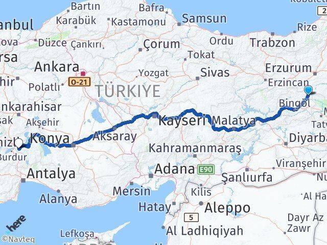 Bingöl Karlıova Isparta Arası Kaç Km - Yol Haritası