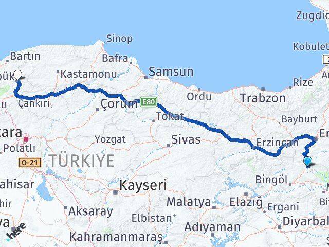 Bingöl Karlıova Karabük Arası Kaç Km - Yol Haritası