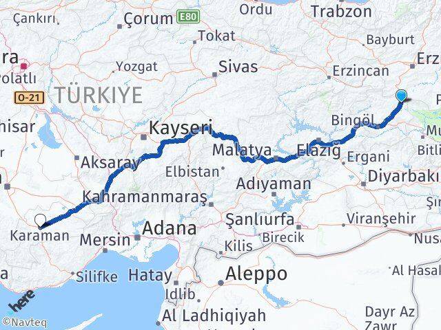 Bingöl Karlıova Karaman Arası Kaç Km - Yol Haritası