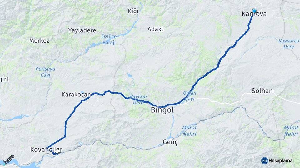 Bingöl Karlıova Palu Elazığ Arası Kaç Km - Yol Haritası