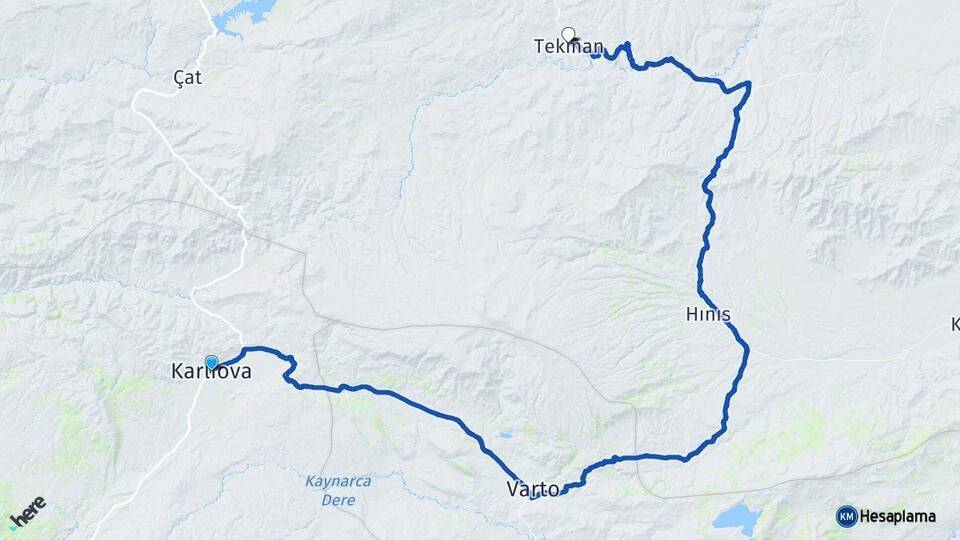 Bingöl Karlıova Tekman Erzurum Arası Kaç Km - Yol Haritası