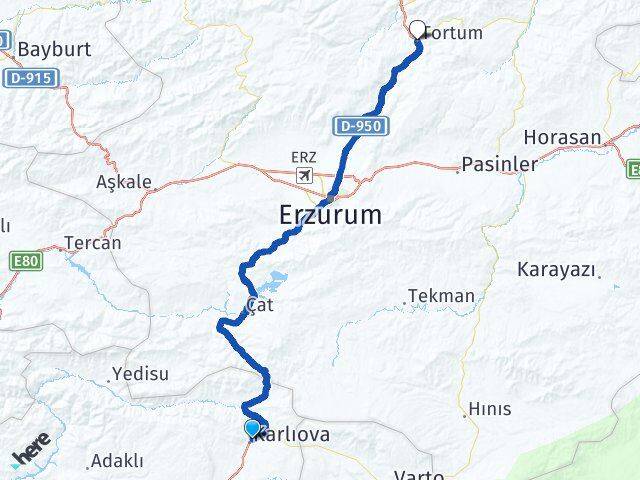Bingöl Karlıova Tortum Erzurum Arası Kaç Km - Yol Haritası