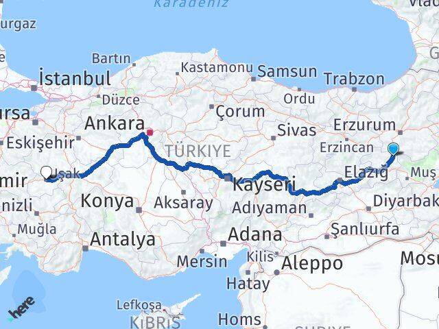 Bingöl Karlıova Uşak Arası Kaç Km - Yol Haritası