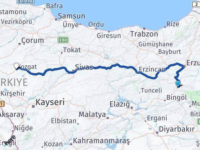 Bingöl Karlıova Yozgat Arası Kaç Km - Yol Haritası