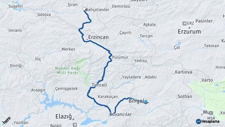 Bingöl Kelkit Gümüşhane Arası Kaç Km - Yol Haritası