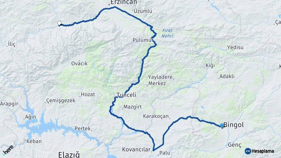 Bingöl Kemah Erzincan Arası Kaç Km - Yol Haritası
