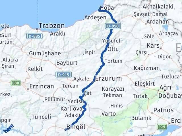 Bingöl Kemalpaşa Artvin Arası Kaç Km - Yol Haritası