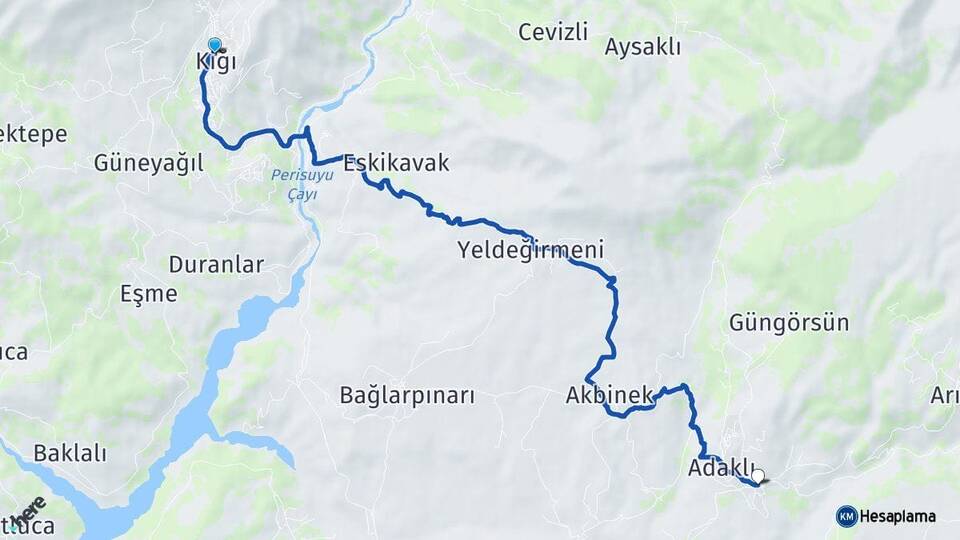 Bingöl Kiğı Adaklı Arası Kaç Km - Yol Haritası