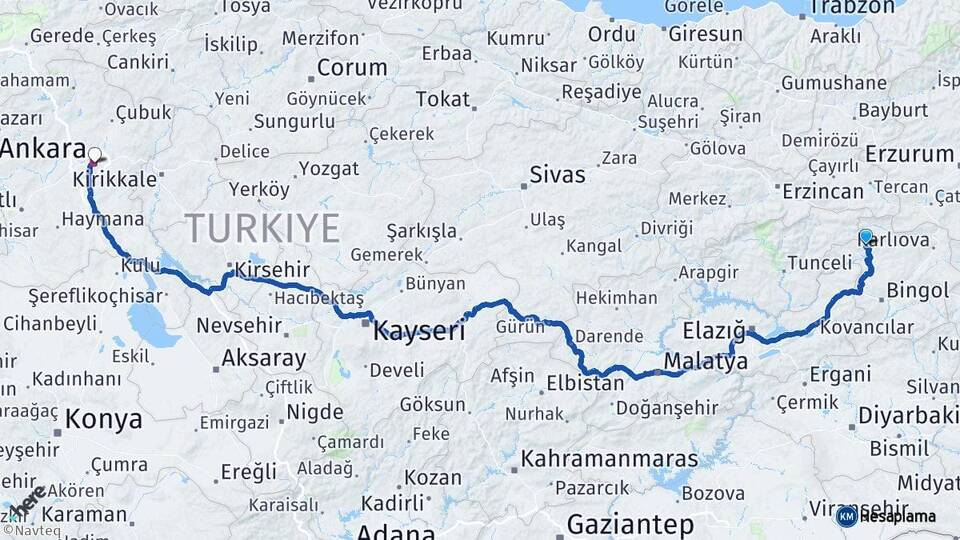 Bingöl Kiğı Ankara Arası Kaç Km - Yol Haritası