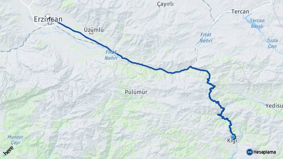 Bingöl Kiğı Erzincan Arası Kaç Km - Yol Haritası