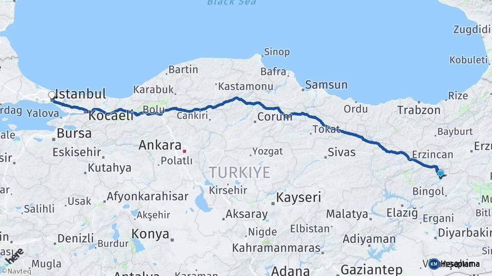 Bingöl Kiğı İstanbul Arası Kaç Km - Yol Haritası