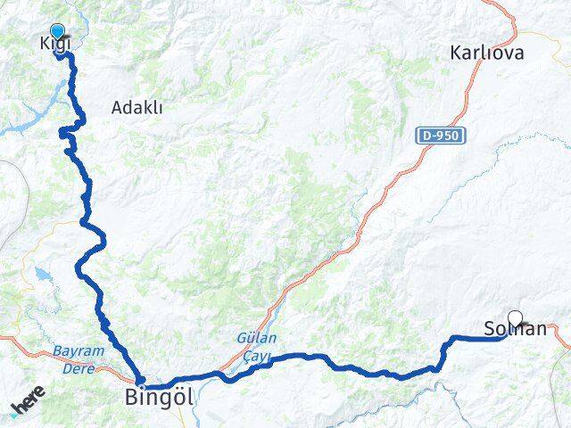 Bingöl Kiğı Solhan Arası Kaç Km - Yol Haritası