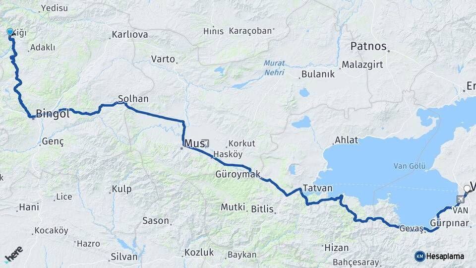 Bingöl Kiğı Van Arası Kaç Km - Yol Haritası