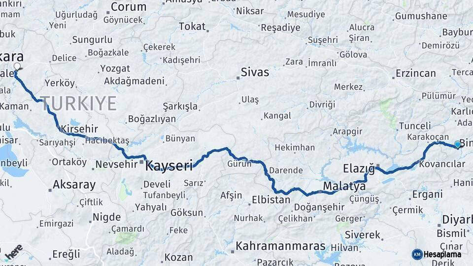 Bingöl Kırıkkale Arası Kaç Km - Yol Haritası