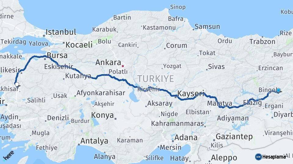 Bingöl Kırkağaç Manisa Arası Kaç Km - Yol Haritası