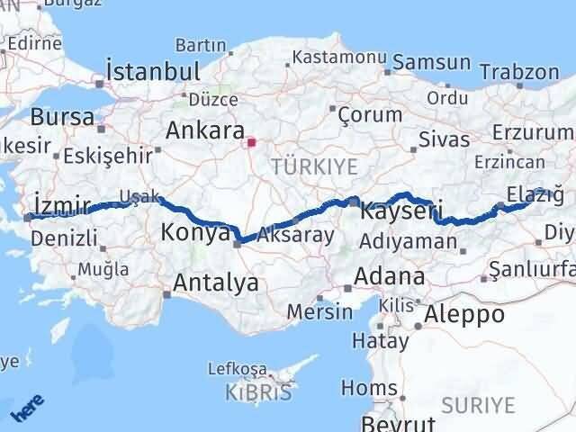 Bingöl Konak İzmir Arası Kaç Km - Yol Haritası