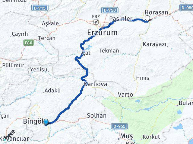 Bingöl Köprüköy Erzurum Arası Kaç Km - Yol Haritası