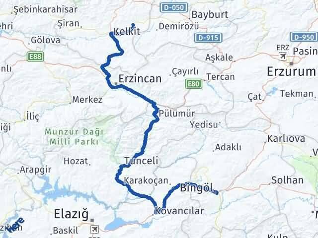 Bingöl Köse Gümüşhane Arası Kaç Km - Yol Haritası