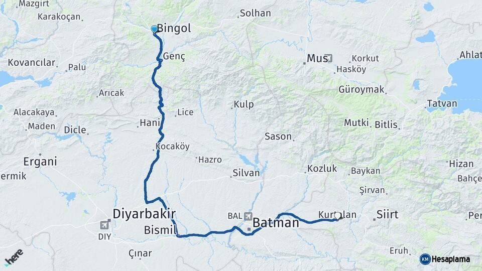 Bingöl Kurtalan Siirt Arası Kaç Km - Yol Haritası