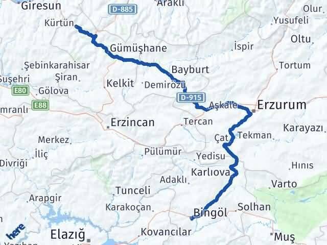 Bingöl Kürtün Gümüşhane Arası Kaç Km - Yol Haritası