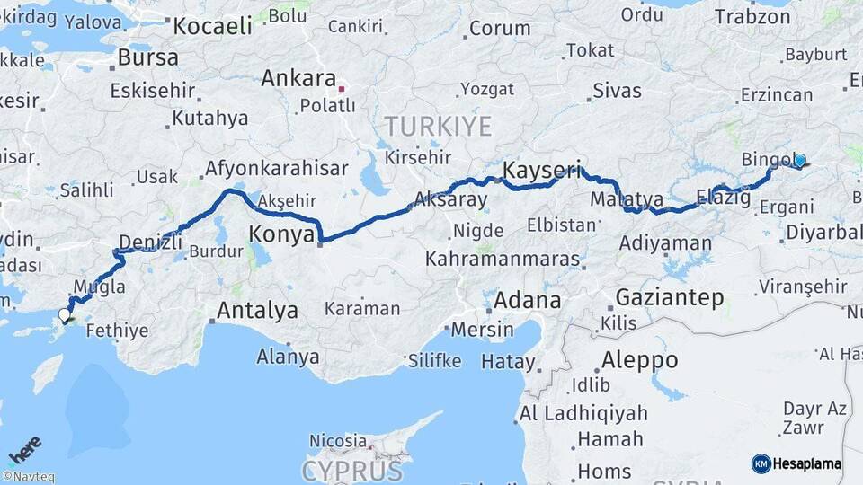 Bingöl Marmaris Muğla Arası Kaç Km - Yol Haritası
