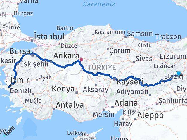 Bingöl Menderes İzmir Arası Kaç Km - Yol Haritası