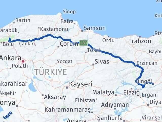 Bingöl Mengen Bolu Arası Kaç Km - Yol Haritası