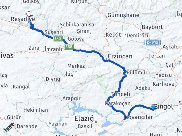 Bingöl Mesudiye Ordu Arası Kaç Km - Yol Haritası