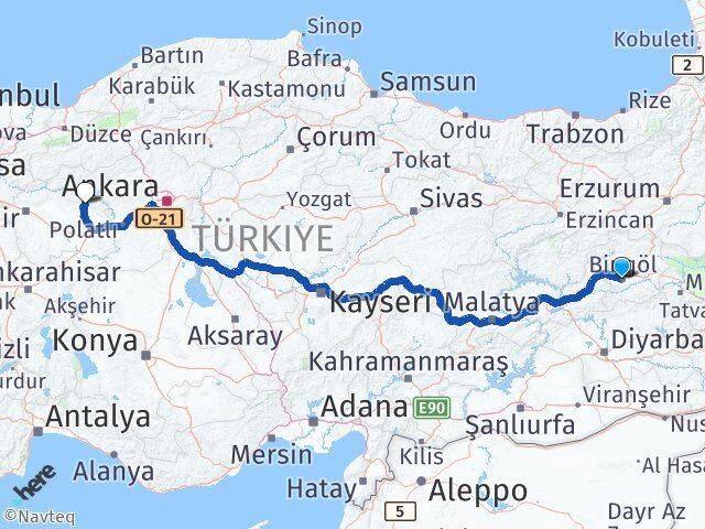 Bingöl Mihalıççık Eskişehir Arası Kaç Km - Yol Haritası