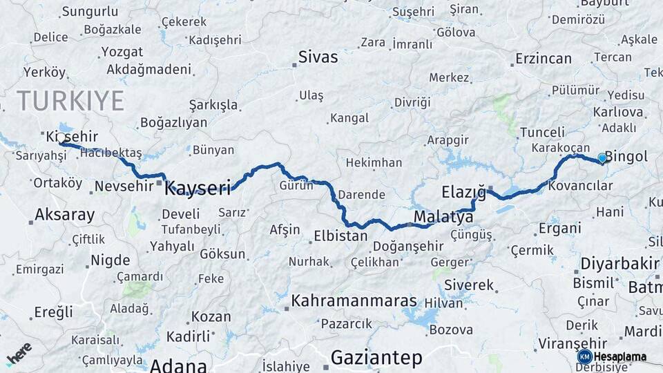 Bingöl Mucur Kırşehir Arası Kaç Km - Yol Haritası