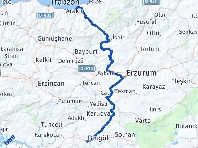 Bingöl Of Trabzon Arası Kaç Km - Yol Haritası
