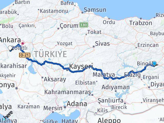 Bingöl Polatlı Ankara Arası Kaç Km - Yol Haritası