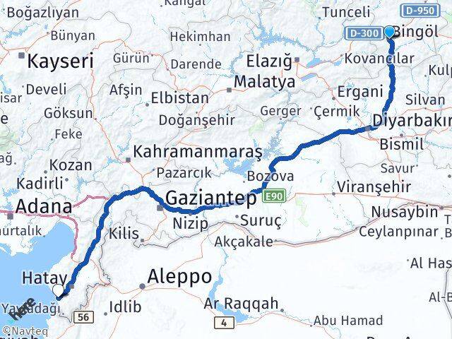 Bingöl Samandağ Hatay Arası Kaç Km - Yol Haritası