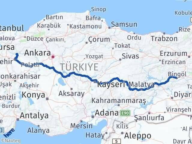 Bingöl Sarıcakaya Eskişehir Arası Kaç Km - Yol Haritası