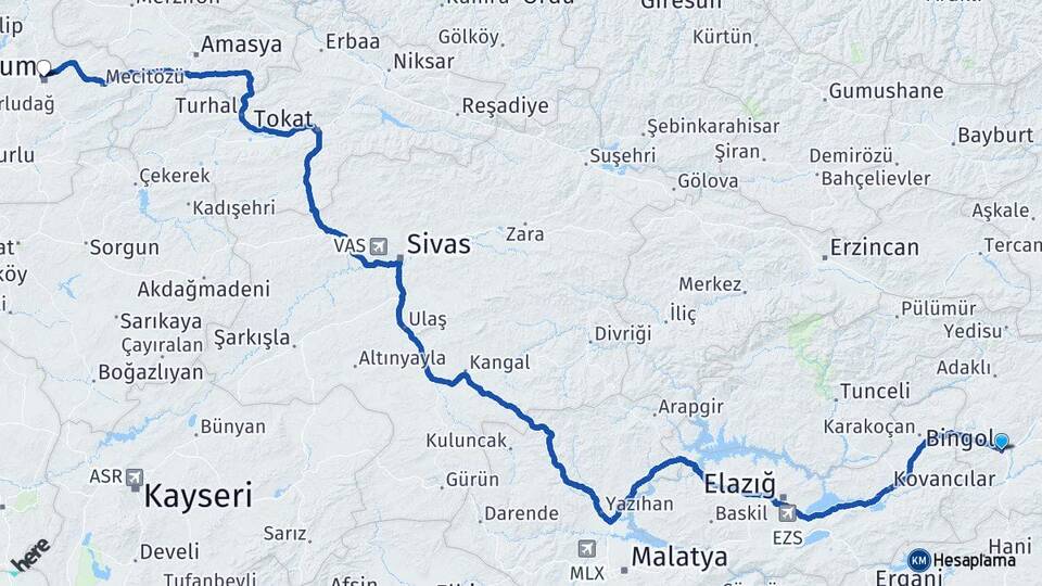 Bingöl Sarıçiçek Arası Kaç Km - Yol Haritası