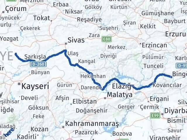 Bingöl Sarıkaya Yozgat Arası Kaç Km - Yol Haritası