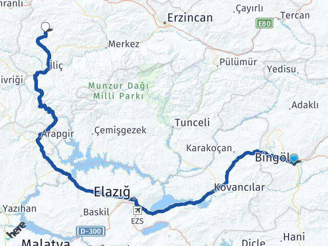 Bingöl Sarıpınar İliç Erzincan Arası Kaç Km - Yol Haritası