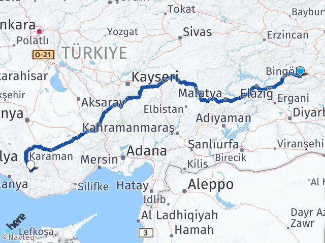 Bingöl Sarıveliler Karaman Arası Kaç Km - Yol Haritası