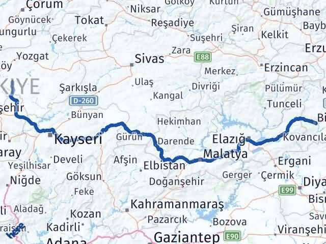 Bingöl Şefaatli Yozgat Arası Kaç Km - Yol Haritası