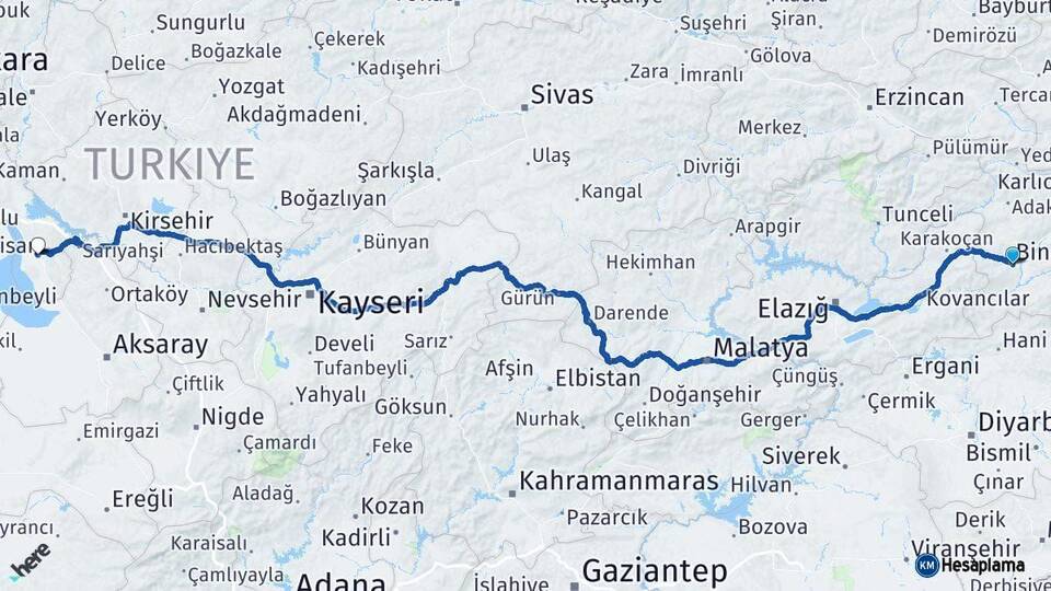 Bingöl Şereflikoçhisar Ankara Arası Kaç Km - Yol Haritası