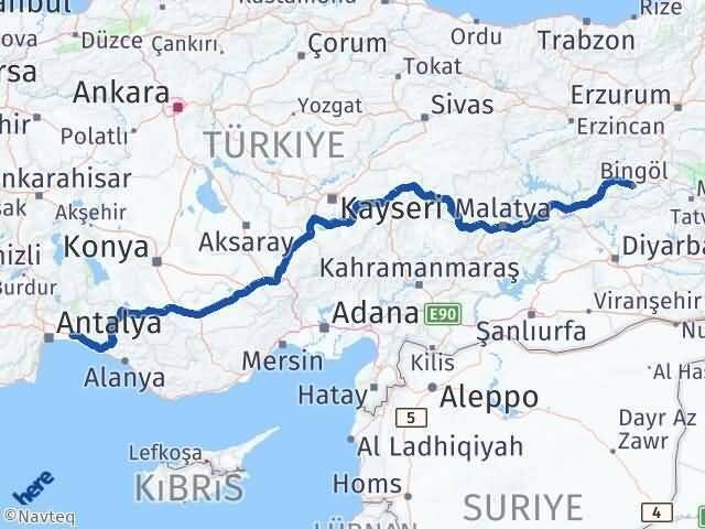 Bingöl Serik Antalya Arası Kaç Km - Yol Haritası