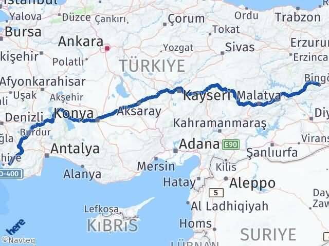 Bingöl Seydikemer Muğla Arası Kaç Km - Yol Haritası