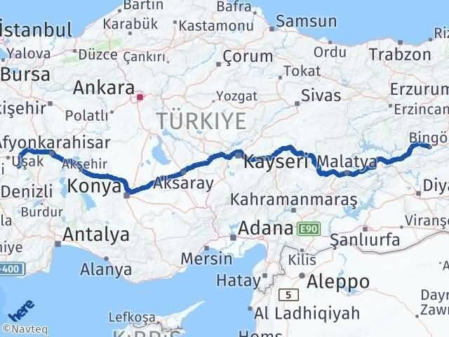 Bingöl Sivaslı Uşak Arası Kaç Km - Yol Haritası
